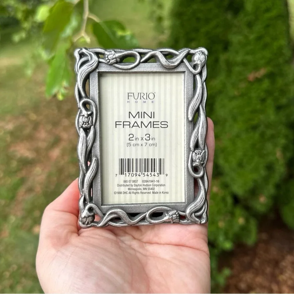 Furio Floral Tiny Vintage 1990s Mini Frame Silver 2” x 3”